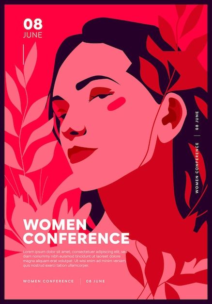 Poster Character Design, Women Event Poster, Event Graphic Design Inspiration, Woman Poster Design, Women Poster Design, Conference Poster Design, Woman Conference, Vector Poster Design, Feminine Poster