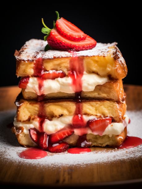 strawberry cheesecake stuffed french toast Strawberry Croissant French Toast, Stuffed Cheesecake Pancakes, Strawberry Cheesecake Stuffed French Toast, Strawberry Cheesecake Stuffed French, French Cheesecake, Strawberry Cheesecake French Toast, Cheesecake Stuffed French Toast, Glazed Strawberries, Stuffed French Toast Recipe