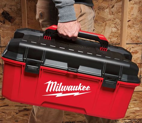 Milwaukee Tool Box Ideas, Milwaukee Tool Box, Truck Organization, Breakout Boxes, Milwaukee Power Tools, Garage Organization Tips, New Milwaukee Tools, Trailer Storage, Maker Space