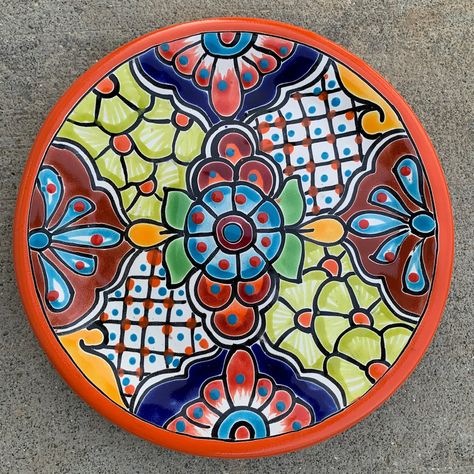 Mexican Talavera Dinner Plates - Mexican Pottery Dish - Art | MexDecor Kitchen Decor Mexican Style, Talavera Dinnerware, Spanish Kitchen Decor, Talavera Design, Monogram Plates, Mexican Talavera Pottery, Mexican Colors, Mexican Home Decor, Metal Sculptures