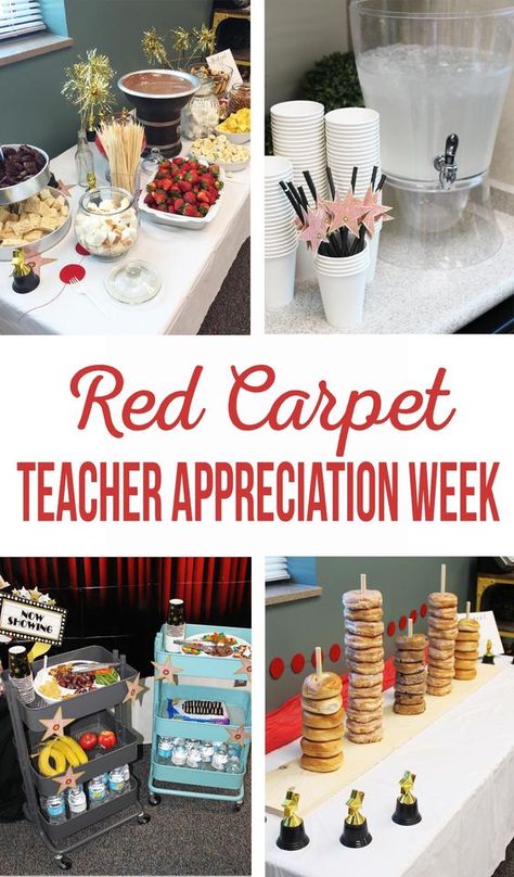 Red Carpet Teacher Appreciation, Pta Activities, Teacher Appreciation Lunch, Teacher Appreciation Week Themes, Teacher Appreciation Luncheon, Teacher Appreciation Themes, Teachers Week, Staff Appreciation Week, Teacher Treats