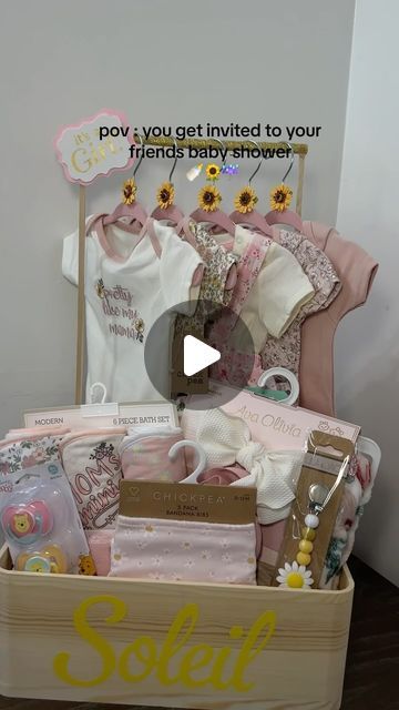 Alejandro on Instagram: "Baby shower gift idea 🌻 #babyshower #giftidea #babygift" Babyshower Gift Girl Ideas, Baby Shower Gift Ideas Girl, Rain Baby Showers, Ash Baby, Creative Baby Shower Gifts, Baby Shower Girl Diy, Rain Baby, Shower Prizes, Gift Crates