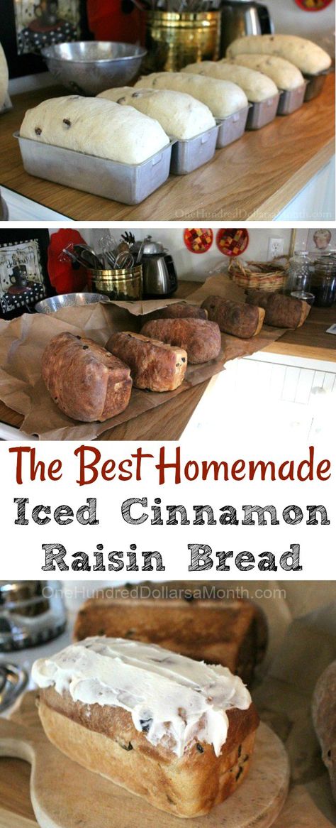 Shirley's Iced Cinnamon Raisin Bread - One Hundred Dollars a Month Bread Pairings, Resepi Roti, Cinnamon Raisin Bread, Raisin Bread, Cinnamon Raisin, Bread Bun, Cinnamon Bread, Bread Machine Recipes, Crumpets