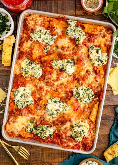 Giada's All-Crust Sheet Pan Lasagna is a simple yet delicious make-and-dump lasagna recipe that skips the tedious layering process! This sheet pan meal will feed a large crowd while easily pleasing their taste buds! Pan Lasagna Recipe, Sheet Pan Lasagna, Pan Lasagna, Layered Pasta, Salada Caprese, Ensalada Caprese, Giada Recipes, Sheet Pan Suppers, Sheet Pan Dinners Recipes