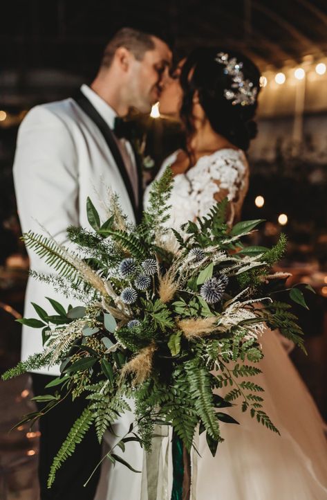 Just Greenery Wedding, Mostly Greenery Bouquet, Bouquet Of Greenery, Fall Greenery Wedding Bouquet, Wedding Bouquet Foliage, Rosemary Bridal Bouquet, Rosemary In Wedding Bouquet, Dark Greenery Bouquet, Juniper Wedding Bouquet