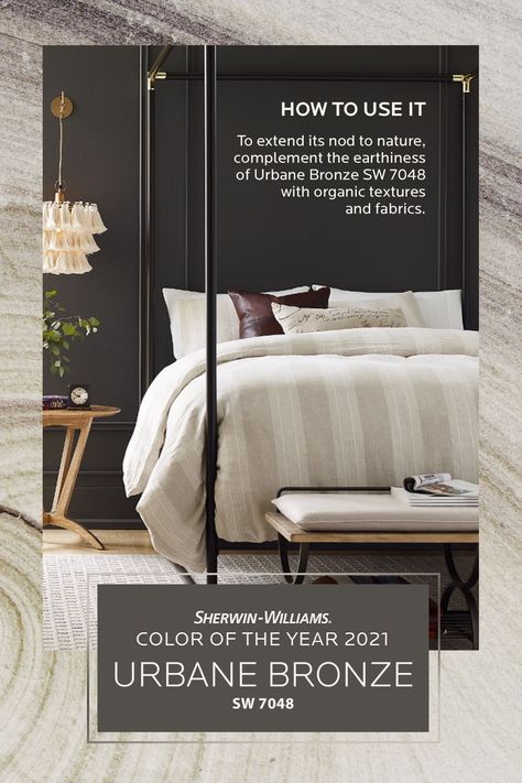 Urbane Bronze Sherwin Williams, Bronze Bedroom, Farmhouse Build, Urbane Bronze, Invitation To Create, Urban Bronze, Cozy Contemporary, Wall Colours, Bedroom Sanctuary