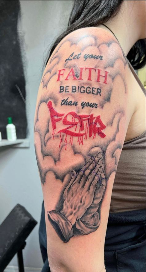 Tattoo Painful Chart, Prayer Tattoo, Fear Tattoo, Memorial Tattoo Ideas, Praying Hands Tattoo, Believe Tattoos, Half Sleeve Tattoos Forearm, Hand Tattoos For Girls, Cool Wrist Tattoos