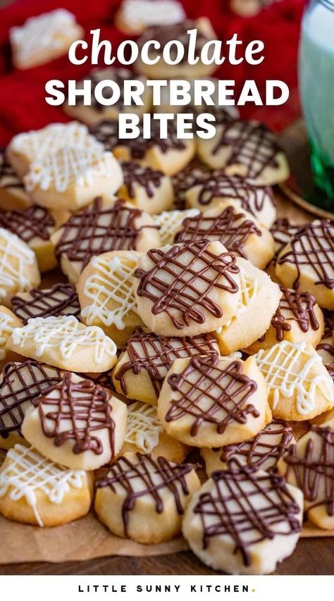 Shortbread Bites are deliciously light, crunchy, buttery, and drizzled with chocolate. They are simple to make and so much fun to eat! Shortbread Bites, Chocolate Shortbread, Sunny Kitchen, Christmas Shortbread, Chocolate Melting Wafers, Holiday Baking Recipes, Sweet Dips, Chocolate Wafers, Celebrate Christmas