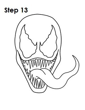 How to Draw Venom Step 13 How To Draw Venom, Venom Mask, Venom Face, Face Coloring, Venom Art, Spiderman Drawing, Desen Realist, Marvel Drawings, صفحات التلوين