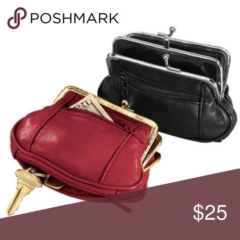 🍒Soft Leather Wallet Coin Cash Purse Card Multi Price per 1 unit. Pick: Red OR Black/Golden Frame. Brand NEW! Sealed! With Tags! Great as a 🎁.  Genuine leather: Size: 4" L x5 1/2" W.  4 spacious pockets allows for easy coin sorting Metal frame twists open for quick access Compact size slips easily into handbag or pocket This cute little leather coin purse clutch features more pockets than most—4 in all!The metal frame on this leather pouch purse twists open for quick access to double inner pockets; outside has side and bottom zipper pockets. Bags Wallets Oc Inventory, Coin Sorting, Leather Clutch Purse, Pouch Purse, Red Wallet, Coin Purse Wallet, Leather Coin Purse, Black Wallet, Coin Purses