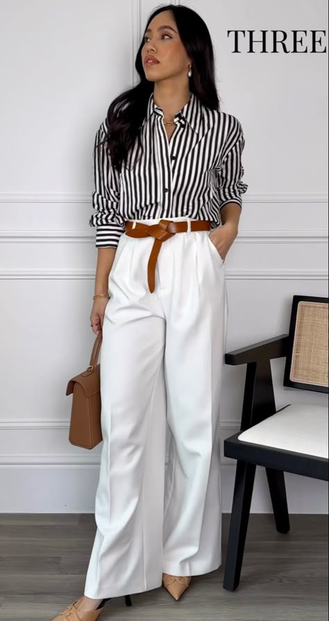 Off White Slacks Outfit Women, Business Casual Resort Wear, Date Night Outfit Flats Shoes, Dressy Outfits With Pants, White Pants Outfit Summer Classy, White Linen Pants Outfit Casual, White Slacks Outfit, Mint Green Pants Outfit, Women Casual Outfits