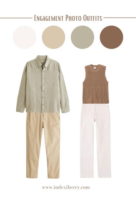 Neutral engagement photo outfits - Perfect for fall🤎 Men’s Engagement Photo Outfits, Fall Engagement Photo Outfits, Outfits Engagement Photos, Guys Outfits, Engagement Photo Outfits Fall, Couples Outfit, Engagement Outfit, Engagement Photos Fall, Engagement Outfits