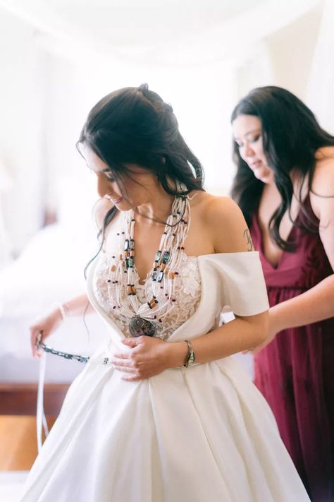 A Native American Couple Paid Homage to Their Tribe at Their California Wedding Ojibwe Wedding, Native American Wedding Traditions, Indigenous Wedding, Native American Wedding Dress, All Black Tuxedo, Rustic Wooden Wedding Signs, Native Wedding, Native American Wedding, American Couple