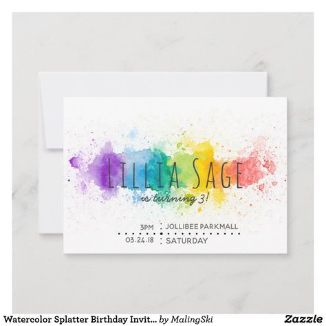 Art Party Invitations, Watercolor Splatter, Watercolor Ideas, Shop Watercolor, Second Birthday, Art Party, 10th Birthday, Paint Party, Paint Splatter