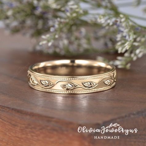 Gold Mens Wedding Band, Wedding Ring Yellow Gold, Engagement Ring For Men, Star Wedding Band, Flower Wedding Band, Leaf Wedding Band, Flower Wedding Ring, Plain Gold Ring, Silver Flower Ring