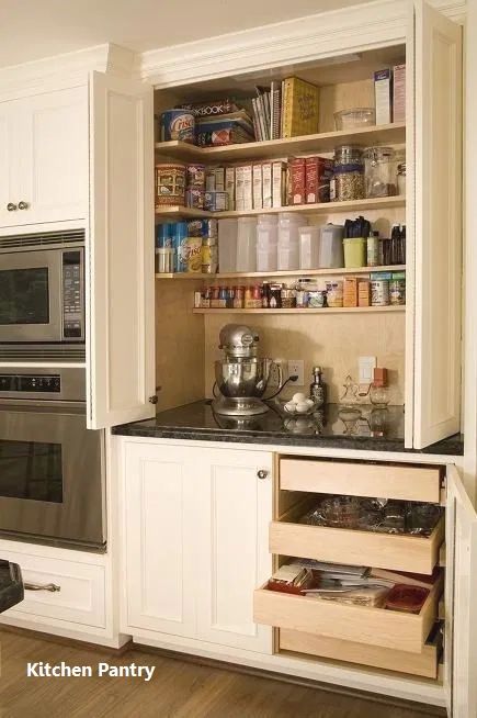 Baking Center, Modern Farmhouse Kitchen Cabinets, Rustic Farmhouse Kitchen Cabinets, Appliance Garage, Refacing Kitchen Cabinets, Farmhouse Kitchen Cabinets, Kitchen Pantry Design, Kitchen Pantry Cabinets, Rustic Farmhouse Kitchen