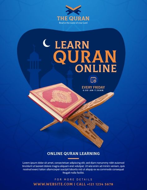 Aam360 | PosterMyWall Quran Learning, Freelancer Profile, Social Media Posting Schedule, Teach Arabic, Invert Colors, Learning Poster, Poster Template Design, Online Quran, Promotional Flyers