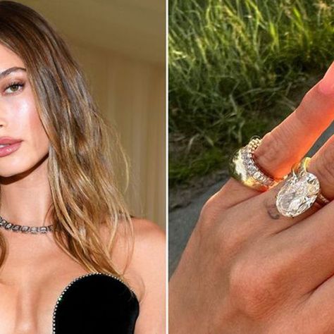 People Magazine on Instagram: "Hailey Bieber has *quite* the engagement ring. 💍 Learn all about its creation process (helmed by Justin himself) in our bio link. | 📷: Getty/Instagram" Haily Biber Rings, Hayley Bieber Wedding Ring, Hayley Bieber Engagement Ring, Hailey Bieber Engagement Ring, Hailey Bieber Ring, Hailey Bieber Wedding, Hayley Bieber, Paper Rings, Bling Ring