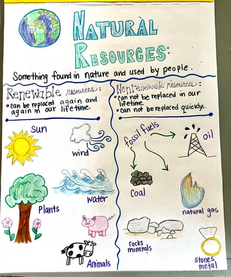 Project On Natural Resources, Natural Resources Drawing, Natural Resources Pictures, Natural Resources Poster, Nonrenewable Resources Activities, Natural Resources Anchor Chart, Types Of Natural Resources, Natural Resources Lesson, Natural Resources Activities