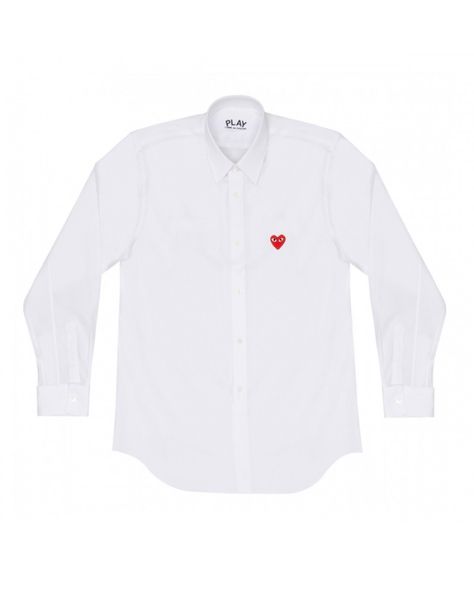 Shop your COMME DES GARCONS PLAY white shirt in cotton with a little red heart embroidered on chest on SERIE-NOIRE.com. Designer concept-store since 1982. Cdg Play, Comme Des Garcons Play, Comme Des Garcons, Concept Store, Red Heart, White Shirt, Chef's Jackets, For Men, Wardrobe