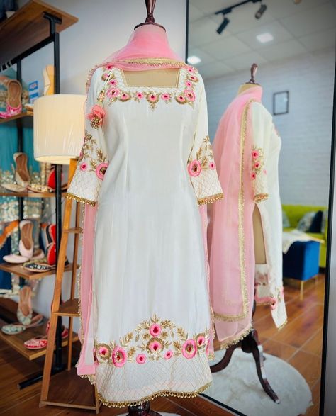 Place your order by DM or call, #suits #punjabisuits #boutique #shopping #women #clothing Embroidery Suits Punjabi Party Wear, Latest Punjabi Suits, Suits For Women Indian, Punjabi Suits Designer Boutique, Rich Clothes, Embroidery Fashion Detail, Fancy Suit, Classy Outfits For Women, Boutique Suits