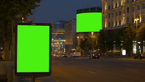 Two billboards with a green screen. In the evening, on a busy street. Stock Footage #AD ,#screen#evening#billboards#green Green Screen Photo, Billboard Mockup, Street Stock, Billboard Design, Busy Street, Cap Cut, Pink Aura, Background Ideas, Central Business District