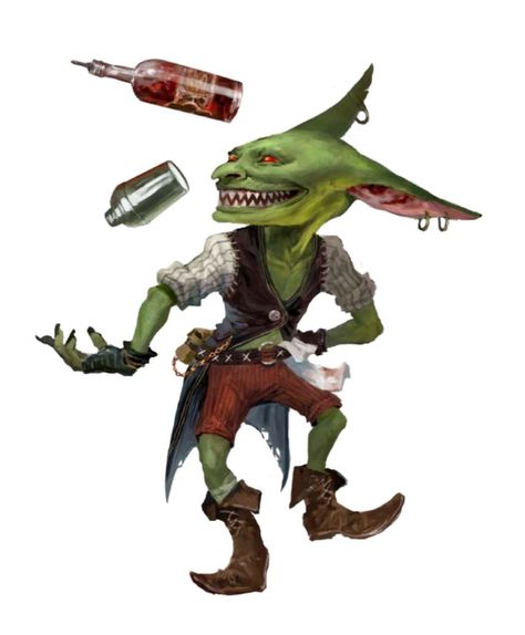 Male Goblin Bard Barkeep Neekle Burnwater - Pathfinder 2E PFRPG PFSRD DND D&D 3.5 4E 5E 5th ed d20 fantasy Goblin Bard, Pathfinder 2e, Goblin Art, Dnd Stories, Pathfinder Character, Dnd Races, Goblin King, Heroic Fantasy, Fantasy Collection