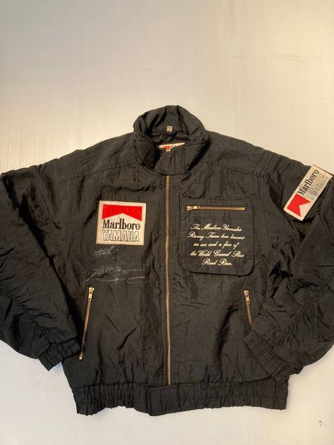 Racing Jackets Men, Malboro Vintage Jacket, Japanese Racing Jacket, Bumper Jacket Outfit, Racing Jacket Outfit Men, Vintage F1 Jacket, Racer Jacket Men, Bumper Jacket, Yamaha Jacket