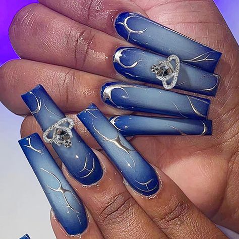 Fake Nails Blue, Nails Long Square, Press On Nails Long, Fake Nails Long, Long Press On Nails, Nails 3d, Fall Manicure, Fall Nail Trends, Manicure Diy