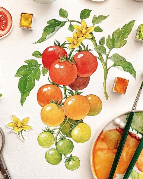 Tomato Food, Peanut Butter And Banana, Seni Pastel, Delicate Arch, Marjolein Bastin, Food Illustration Art, Watercolor Food, Watercolor Fruit, Watercolour Inspiration