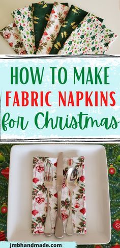 Make Napkins Sewing Projects, How To Sew Table Napkins, Sew Napkins Easy, Making Napkins Sewing Projects, Christmas Table Sewing Projects, Sewing Patterns Free Christmas, Fabric Napkins Diy How To Make, Sewing Napkins Ideas, Christmas Serviette Ideas