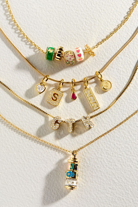 Add something modern and meaningful to necklace layers with our Custom Bead Charm Necklace. Browse from a wide mix of intentional add-ons and select the charms that best represent you, from birthstones to initials and motifs. Each one is custom made to order, just for you. The best part? Each charm easily slides on and off for easy customization and can be worn with our cluster charms. Small Business Ideas Jewelry, Wrist Jewelry, Cluster Necklace, Dope Jewelry, Jewelry Lookbook, Jewelry Business, Custom Necklace, Personalized Necklace, Charm Jewelry