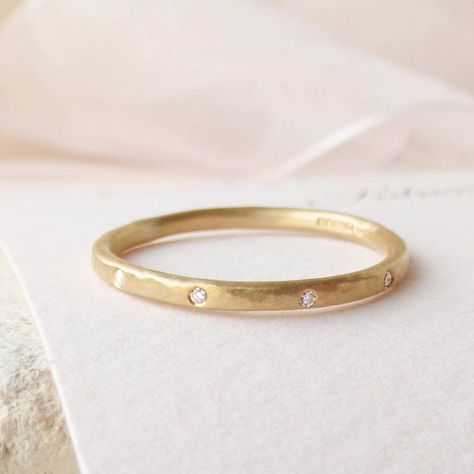 A pure and simple token of love…with a little added extra…for those who like some sparkle in their life! Perfect for wedding or eternity.This diamond Honey ring is hand made with love, in my Somerset studio and is made to order. It is also available in fairtrade 18ct rose or white gold, with options for emeralds or rubies, pink or blue sapphires in place of diamonds. Please select your preference in the drop down menu. For platinum or other gem options please message me via the 'ask the seller Gold And Diamond Wedding Ring, Mom Rings, Ethical Wedding Rings, Hammered Wedding Band, Somerset Studio, Hammered Wedding Bands, Ethical Wedding, Gold Diamond Wedding Rings, Ethical Engagement Ring