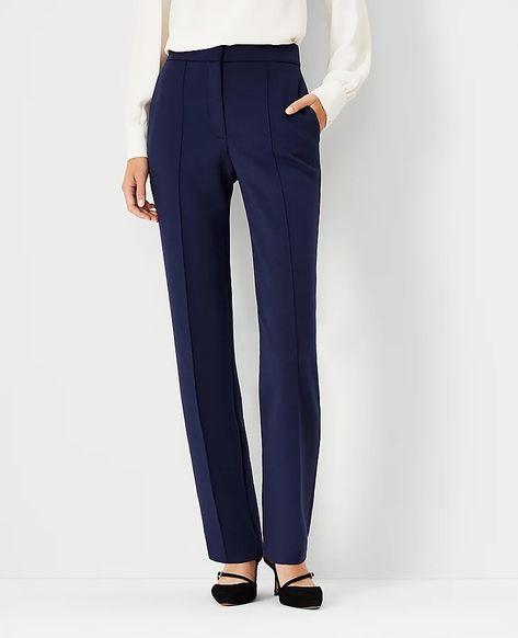 33980027 Ann Taylor Outfit, Womens Straight Leg Pants, Professional Chic, Knitted Suit, Classic Pants, Double Knit, Knit Pants, Blazer Buttons, Tailored Trousers