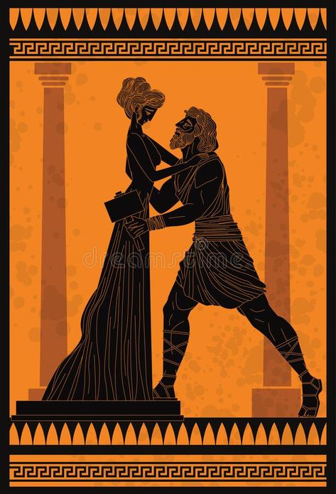 Pygmalion and galatea living statue mythology greek myth. Vector art vector illustration Pygmalion And Galatea, Greece Mythology, Living Statue, Tableaux Vivants, Greek Pantheon, Greek Myth, Ancient Greek Art, Greek Vases, Greek Design