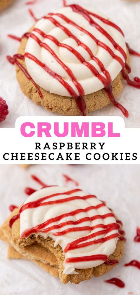 Crumbl Raspberry Cheesecake Cookie, Christmas Crumbl Cookies, Cookie Recipes Raspberry, Crumbl Copycat, Cheesecake Cream, Raspberry Cheesecake Cookies, Cheesecake Cookies Recipes, Crumble Cookie Recipe, Cheesecake Cookie