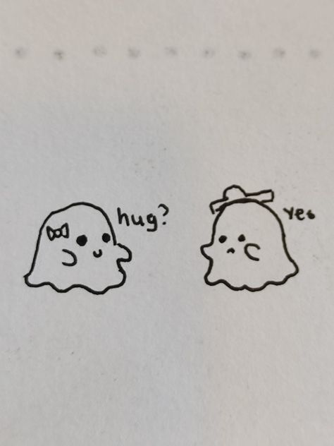 A ghost asking another ghost if they need a hug. Super cute Cute Mini Ghost Drawing, White Board Drawings Easy Fall, Gost Drawings Aesthetic, Cute Small Easy Doodles Ghost, Mini Drawings Ghost, Cute Doodles Ghost, Drawing Ideas Easy Ghost, Simple Doodles Ghost, Doodle Art Ghost