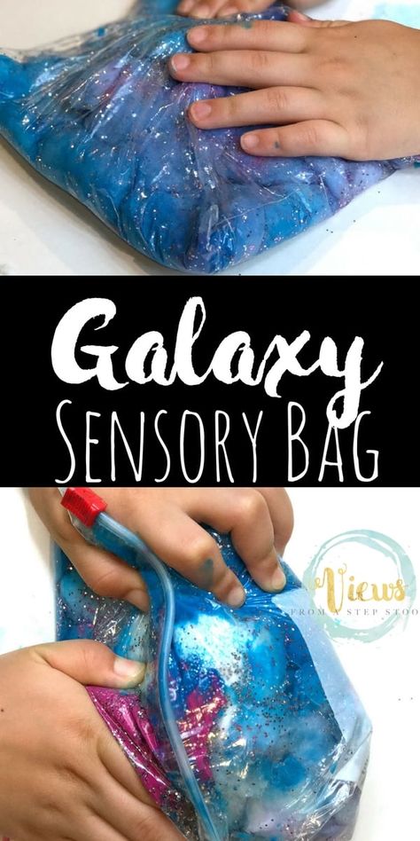 This space sensory bag is like a galaxy or a nebula that kids can hold in their hands and squish! A mess-free sensory experience for babies and toddlers. Space Sensory, Space Lesson Plans, Space Theme Preschool, Space Art Projects, Space Activities For Kids, Space Lessons, Space Preschool, Space Crafts For Kids, Kids Sensory Play