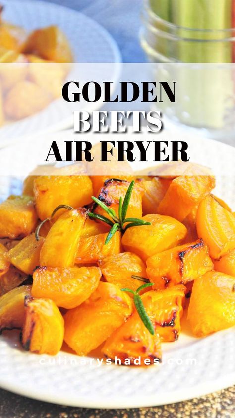 Golden beets are easy to cook in the air fryer for a side dish or to add to salads. They are vegan and gluten-free. Check out how to make roasted beets in the air fryer in under 30 minutes. Beets Recipe Air Fryer, Beets Thanksgiving, Air Fryer Beets, Roasted Yellow Beets, Golden Beets Recipe, Beets Roasted, Roasted Beets Recipe, Roasted Golden Beets, Beets Recipe