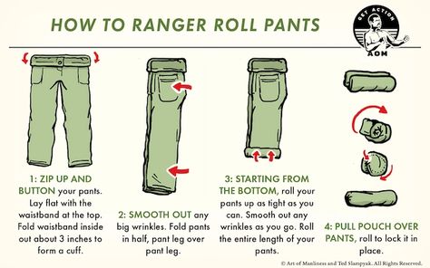 How to Pack a Bag Using the Ranger Roll - The Art of Manliness Ranger Roll Clothes, Ranger Roll, Roll Clothes, Supraviețuire Camping, Packing Hacks Clothes, Survival Skills Life Hacks, Art Of Manliness, Survival Life Hacks, Diy Clothes Life Hacks