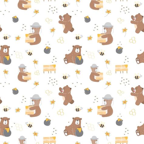 Kids baby seamless pattern with honey bear concept Baby Room Decals, Modern Decals, Baby Decals, S Wallpaper, Preppy Decal, Bear Decal, Playroom Wallpaper, Pic Code, Kids Decals