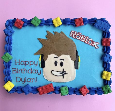 Gamer Birthday Sheet Cake, Road Blocks Birthday Cake, Roblox Number Cake, Roblox Sheet Cake, Roblox Birthday Party Ideas Cakes, Roblox Birthday Cake Ideas, Roblox Cake Boys, Roblox Birthday Party Ideas, Cupcake Bouquet Tutorial