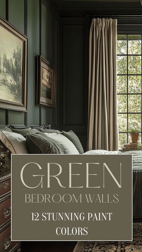 green bedroom walls Benjamin Moore Green Bedroom, Green Paint Colors Benjamin Moore, Sherwin Williams Paint Colors Green, Dark Green Paint Colors, Green Paint Colors Bedroom, Green Bedroom Colors, Benjamin Moore Green, Dark Green Paint, Dark Cozy Bedroom