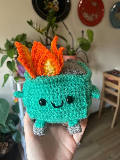 This pattern is beginner to intermediate friendly! This super cute friend will help you feel like things are okay, even when everything is on fire. Crochet Dumpster Fire Pattern Free, Emotional Support Dumpster Fire Crochet Pattern Free, Emotional Dumpster Fire Crochet Pattern, Crochet Dumpster Fire Free Pattern, Emotional Support Dumpster Fire Crochet, Crochet White Elephant Gift, Crochet Dumpster Fire, Dumpster Fire Crochet Pattern, Useful Things To Crochet