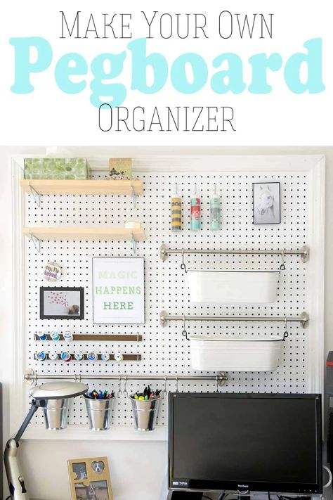 Peg Board Wall Craft Room, Pegboard Organization Craft Room, Peg Board Wall Ideas, Giant Pegboard Wall, Giant Pegboard, Pretty Office Space, Pegboard Craft Room, Peg Board Walls, Diy Pegboard