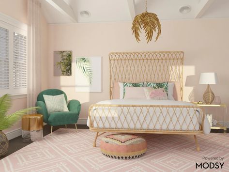 Modsy Bohemian Bedroom Design, 80s Bedroom, 90s Home, Tropical Bedrooms, Inspired Bedroom, Bohemian Interior Design, Bohemian Interior, Boho Eclectic, Bohemian Bedroom