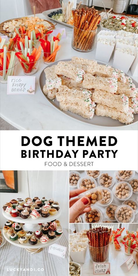 Puppy Dog Themed Birthday Party, Dog Themed Food, Puppy Birthday Party Theme, Dog Party Food, Puppy Adoption Birthday Party, Puppy Birthday Theme, Puppy Themed Birthday Party, Dog Themed Birthday, Kids Birthday Party Ideas