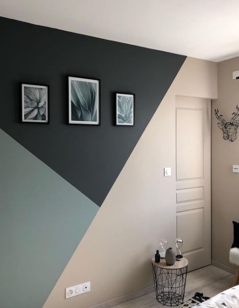 20+ Amazing Geomatric Wall Art Paint You Can Try - Geometric Wall Paint, Koti Diy, Room Wall Painting, Bedroom Wall Designs, Bedroom Wall Paint, Living Room Color Schemes, Room Color Schemes, घर की सजावट, Simple Bedroom