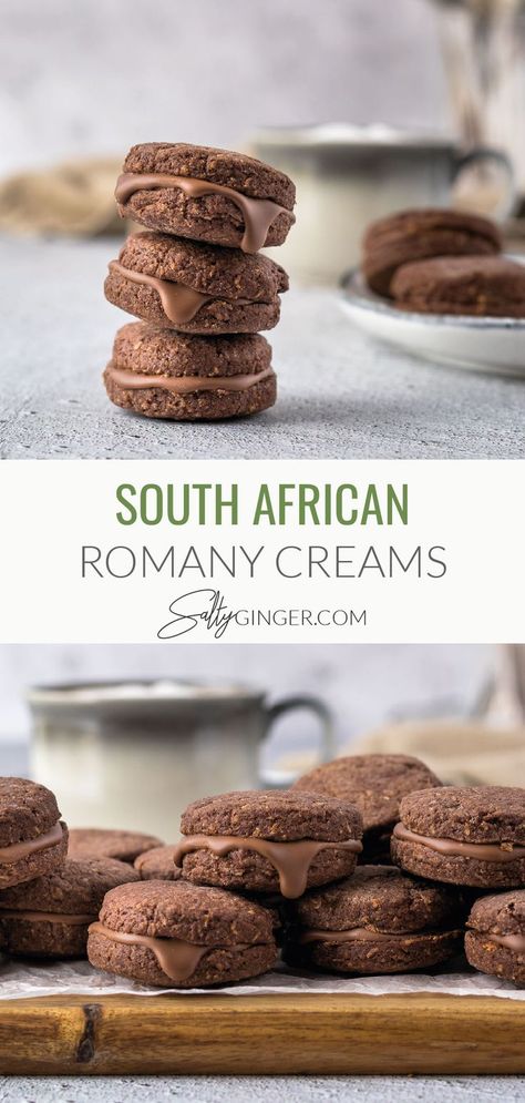 Top - stack of Romany Creams. Bottom - Platter of Romany Creams South African Desserts, South African Dishes, Coconut Biscuits, African Dessert, Raw Cookie Dough, African Cooking, South African Recipes, Chocolate Coconut, African Food