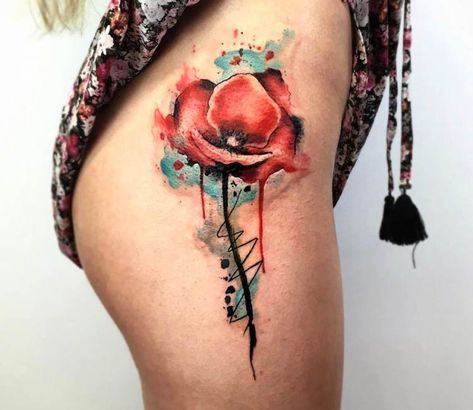 Wild Poppy Flower tattoo by Kenlar Tattoo Win Tattoo, Flower Tattoo Sleeve Men, Poppy Flower Tattoo, Poppy Watercolor, Poppy Tattoo, Flower Tattoo Meanings, Flower Tattoo Back, Wildflower Tattoo, Tattoo Leg